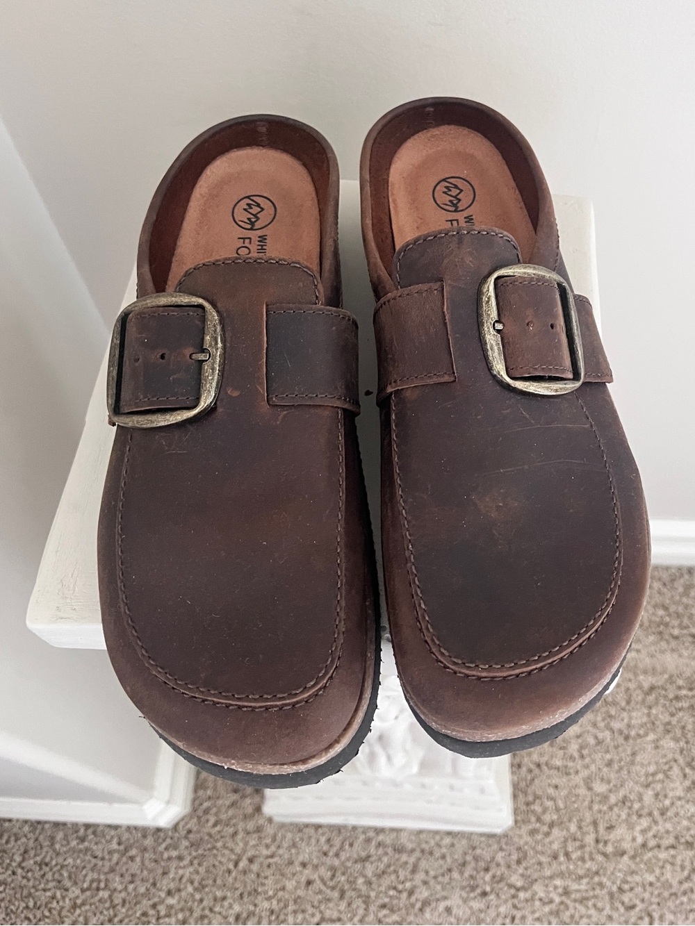 Brown Leather Comfort Clogs – Adjustable Buckle Slip-On Mule Shoes